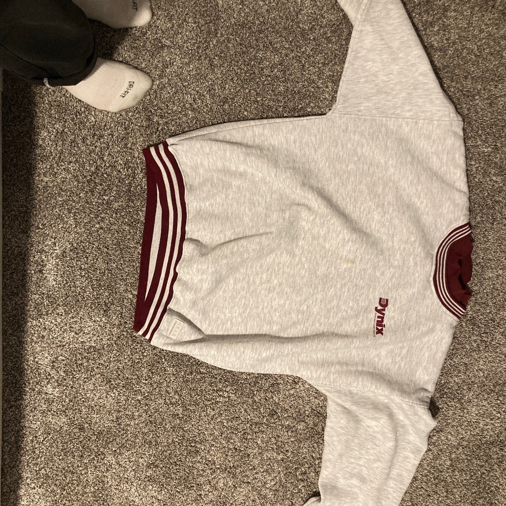 Gray and red crew neck